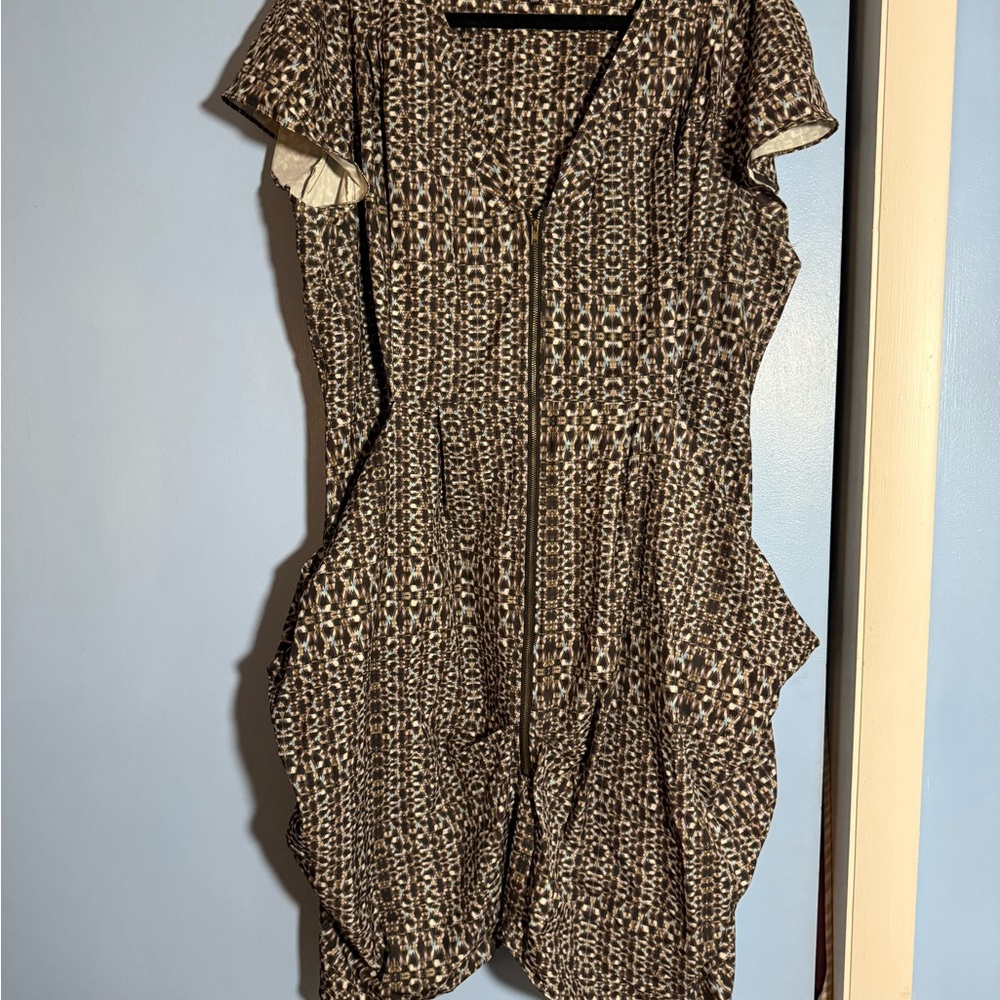 City Chic Asymmetrical Brown Patterned Dress - image 1